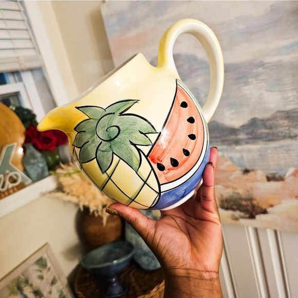 Y2K Hand-Painted Fruit Ceramic Pitcher – 9 Cup Capacity – Glossy Summer Aestheti - Picture 2 of 15